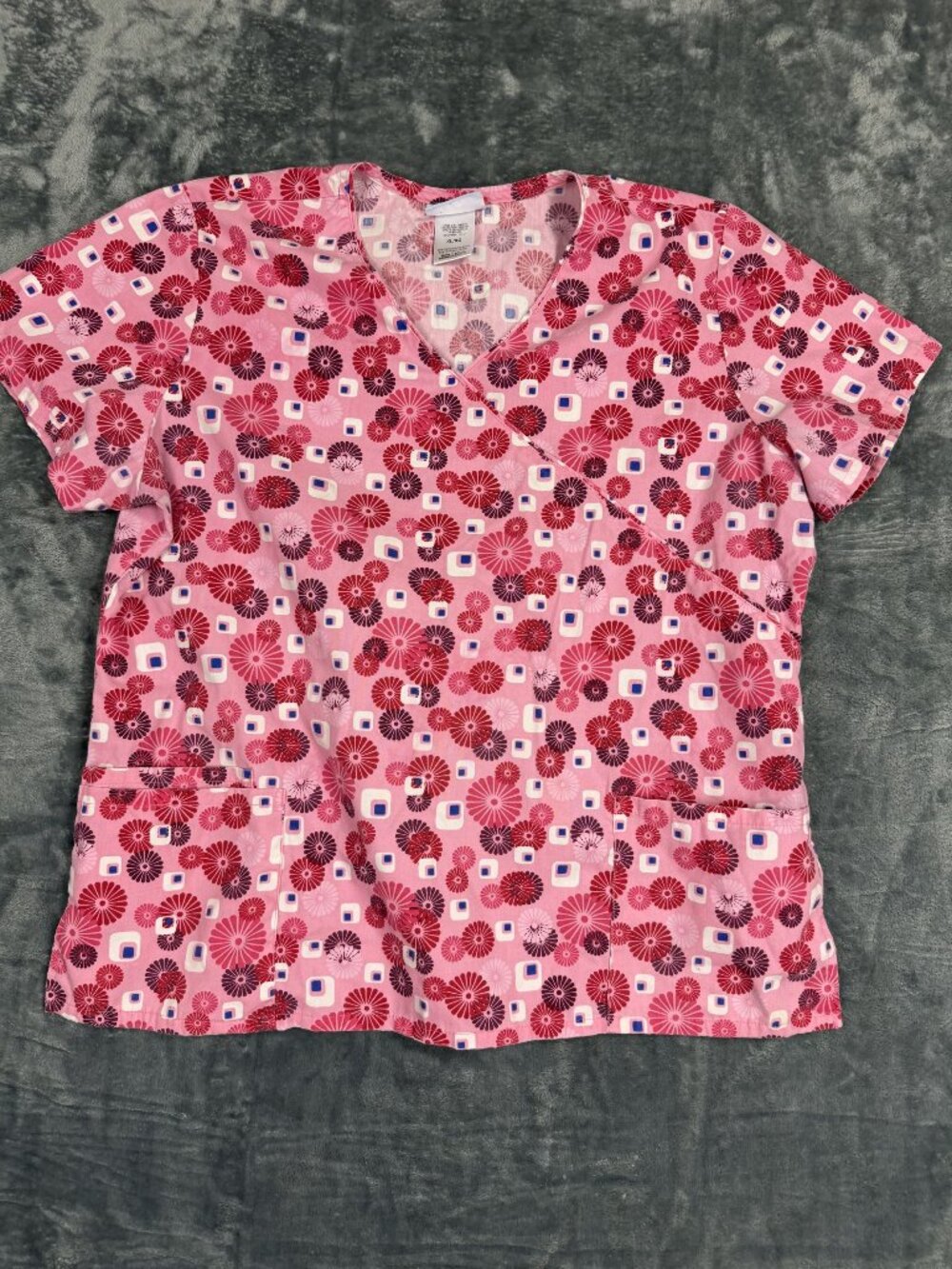 SB Scrubs Pink Floral Print V-Neck Medical Scrub Top XL